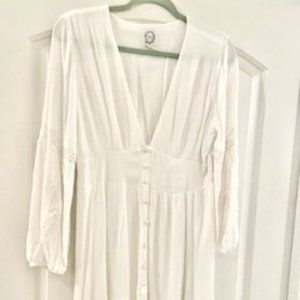 Boho White Embroidered Mini Dress S